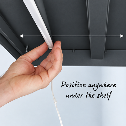 LED light positioning on dark grey shelving