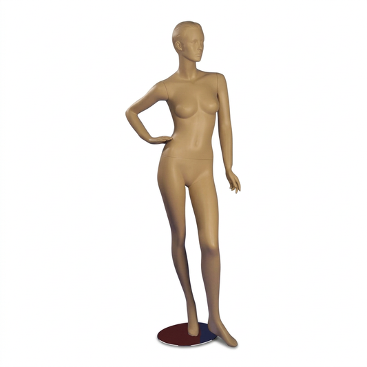 Sky female skin-tone mannequin on circular base, front view