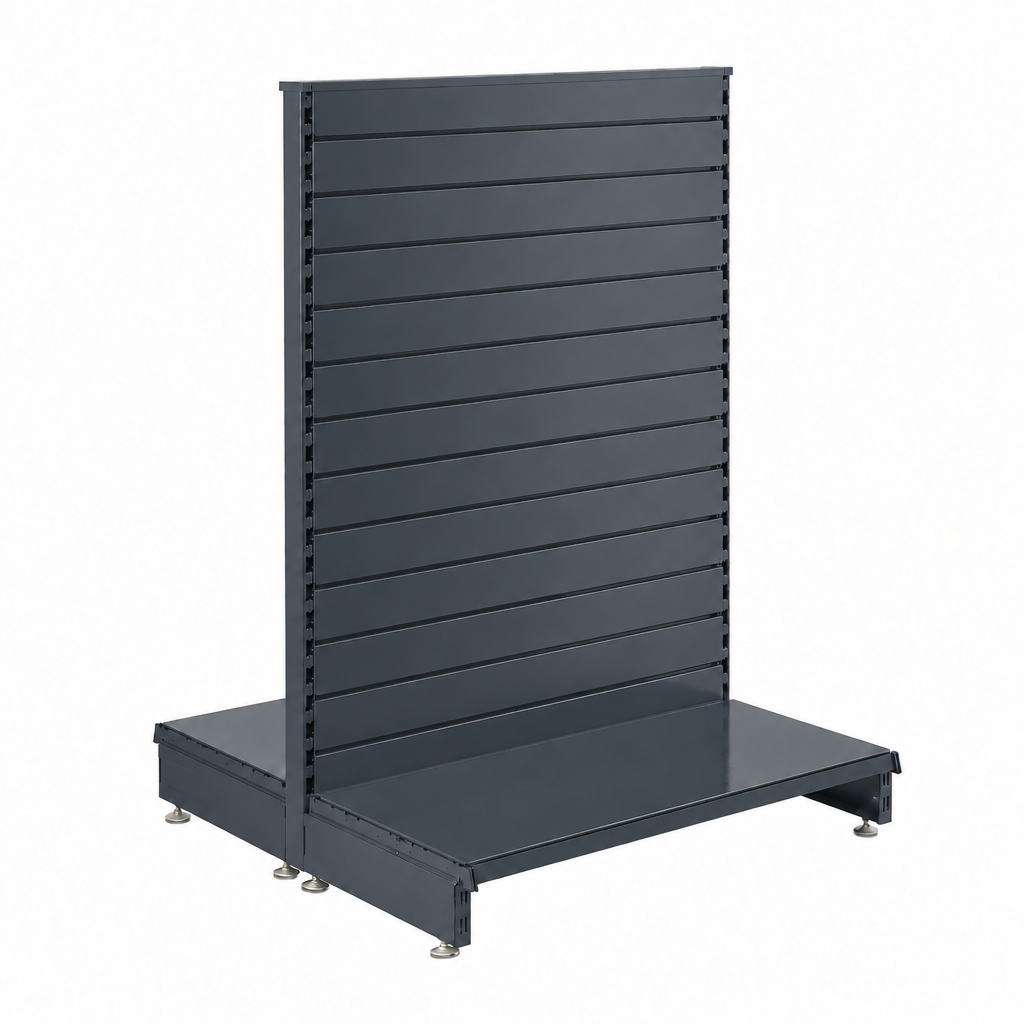 Dark Grey Retail Shelving Modular Gondola Unit with Slatwall Back Panels - H1400 x W1000mm