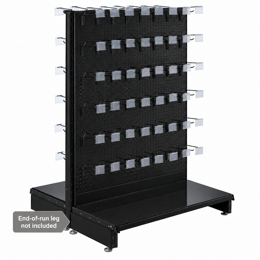 Black Retail Shelving Modular Gondola Unit - Perforated Back Panels, Single Arms, Tickets Holders