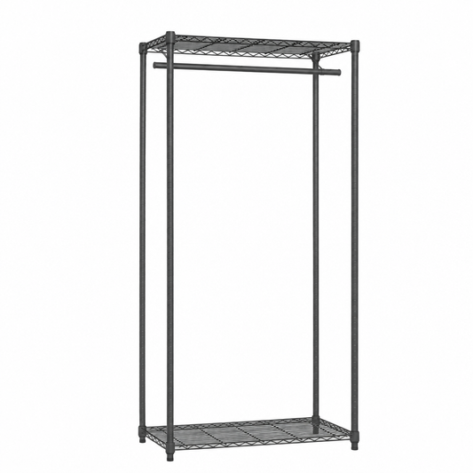 Carbon Grey Wire Clothes Rack - 1 x Rail & 2 x Shelves - H1800 x W900 x D450mm