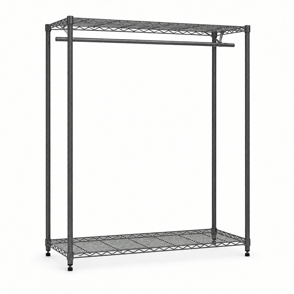 Carbon Grey Wire Clothes Rack - 1 x Rail & 2 x Shelves - H1800 x W1200 x D450mm