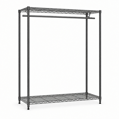 Carbon Grey Wire Clothes Rack - 1 x Rail & 2 x Shelves - H1800 x W1200 x D450mm