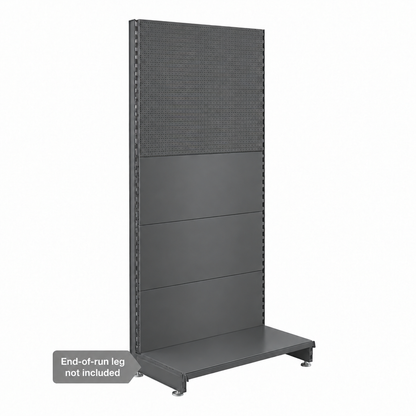 Dark Grey modular wall unit with plain and perforated panels and a base shelf