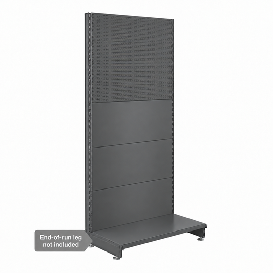 Dark Grey modular wall unit with plain and perforated panels and a base shelf