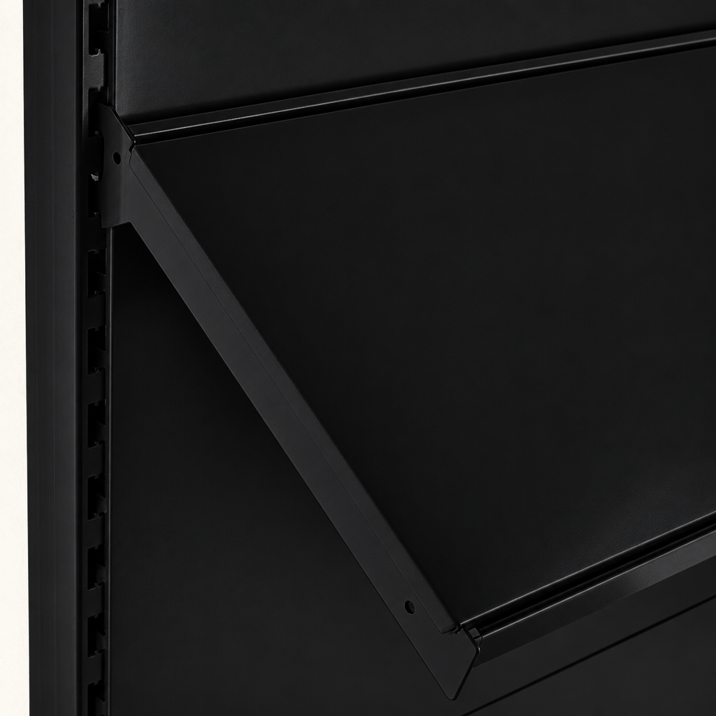 Black angled shelf detail