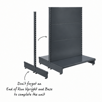 Dark Grey Retail Shelving Modular Gondola Unit with Slatwall Back Panels - H1400 x W1000mm