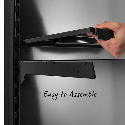 Black shelving assembly detail