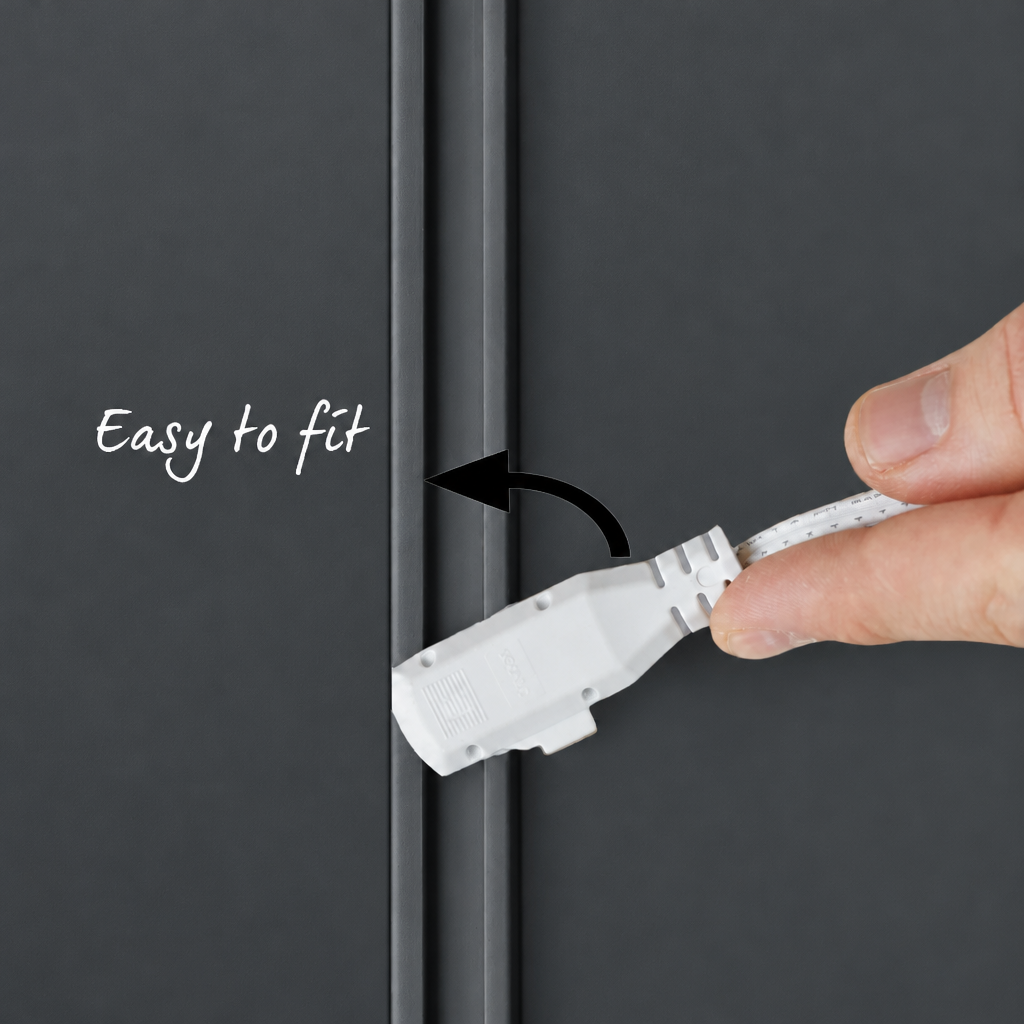 LED connector on dark grey shelving