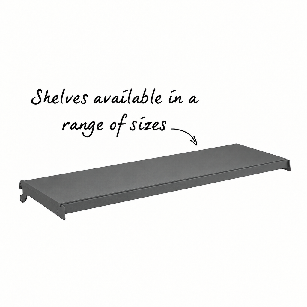 Dark Grey steel retail shelf and brackets
