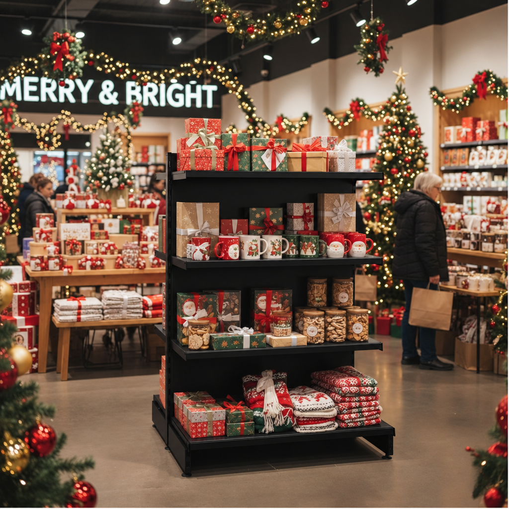 Black gondola Christmas gift display
