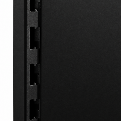 Black plain back panel and slotted upright detail.