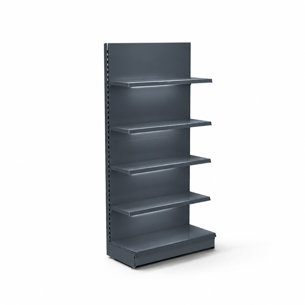 Dark Grey Retail Wall Shelving with LED Lighting - H1800 x W1000mm - 4 Shelves