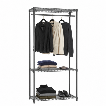 Carbon Grey Wire Clothes Rack - H1800mm - 1 x Rail & Shelves