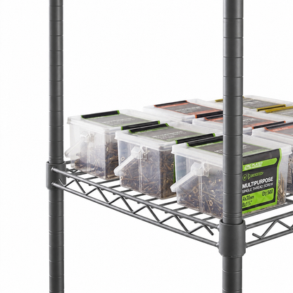 Carbon grey wire shelving detail