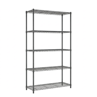 Five-tier narrow carbon grey wire shelving with a shallow 350mm depth on white