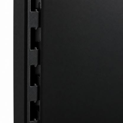 Black plain back panel attachment and slotted upright detail