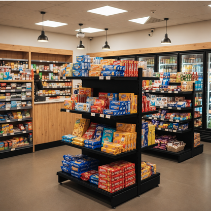 Black gondola convenience store display