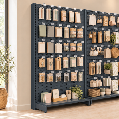 Dark grey RAL 7015 shelving lifestyle illustration. Merchandise and adjoining bay not included.