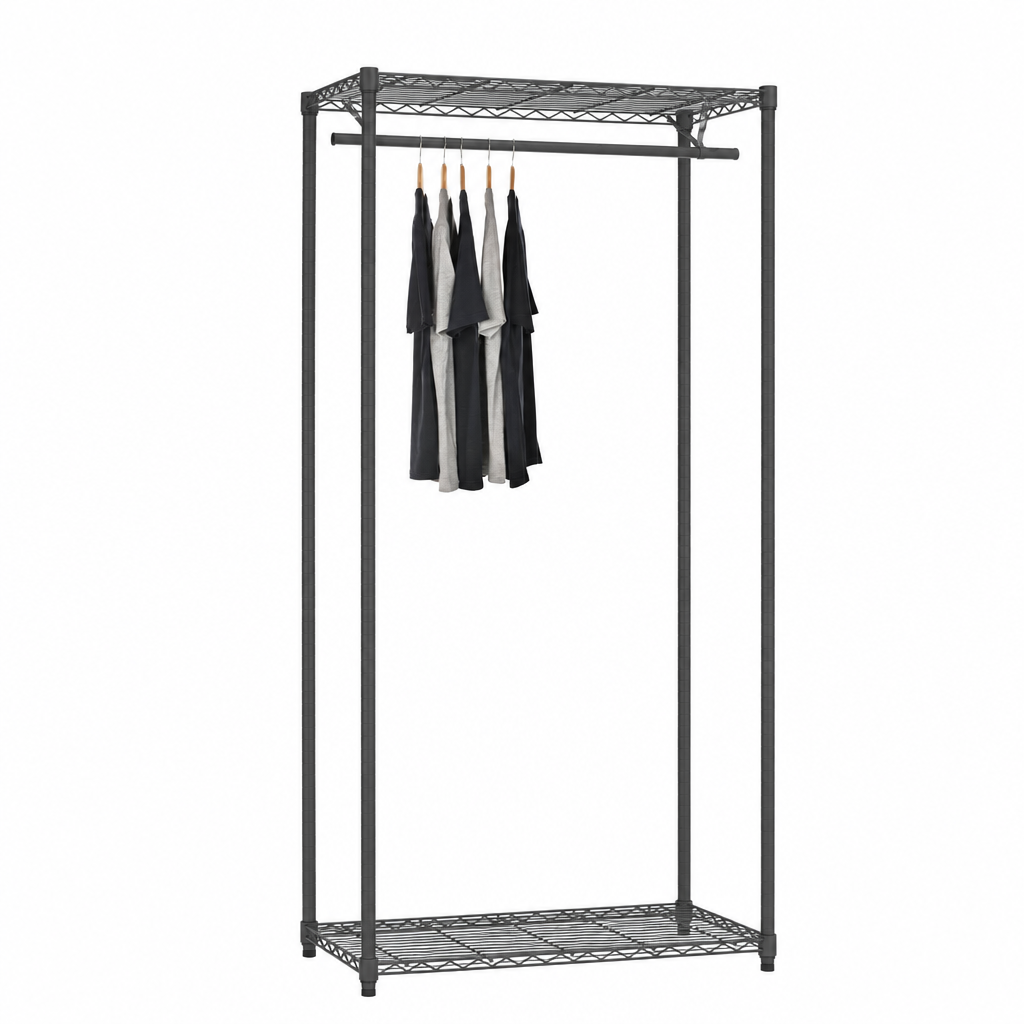 Carbon Grey Wire Clothes Rack - 1 x Rail & 2 x Shelves - H1800 x D450mm