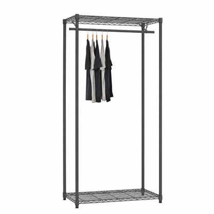 Carbon Grey Wire Clothes Rack - 1 x Rail & 2 x Shelves - H1800 x D450mm
