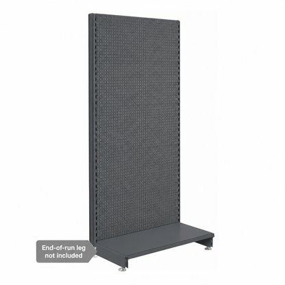 Dark Grey H2100mm modular wall shelving with fully perforated back panels and base shelf