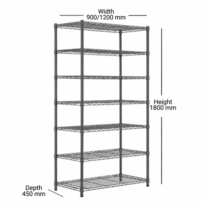 7 tier carbon grey wire shelving unit