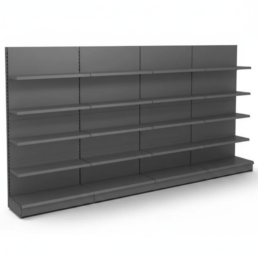 Dark Grey Retail Wall Shelving - 4 Bay Run