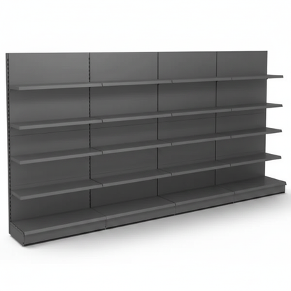 Dark Grey Retail Wall Shelving - 4 Bay Run