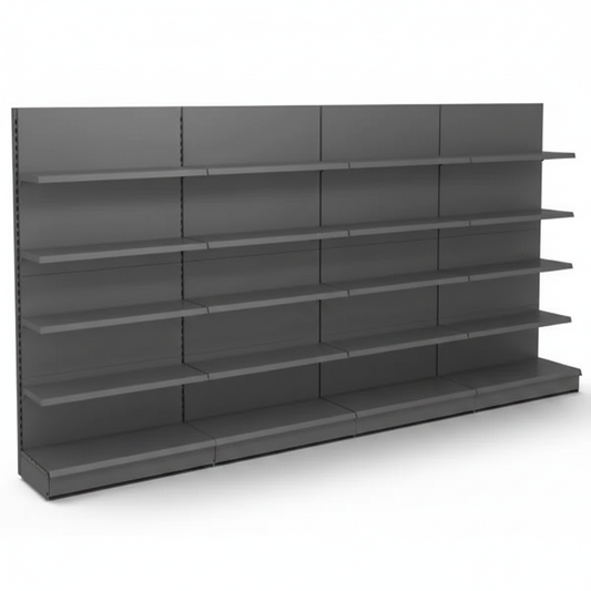 Dark Grey Retail Wall Shelving - 4 Bay Run