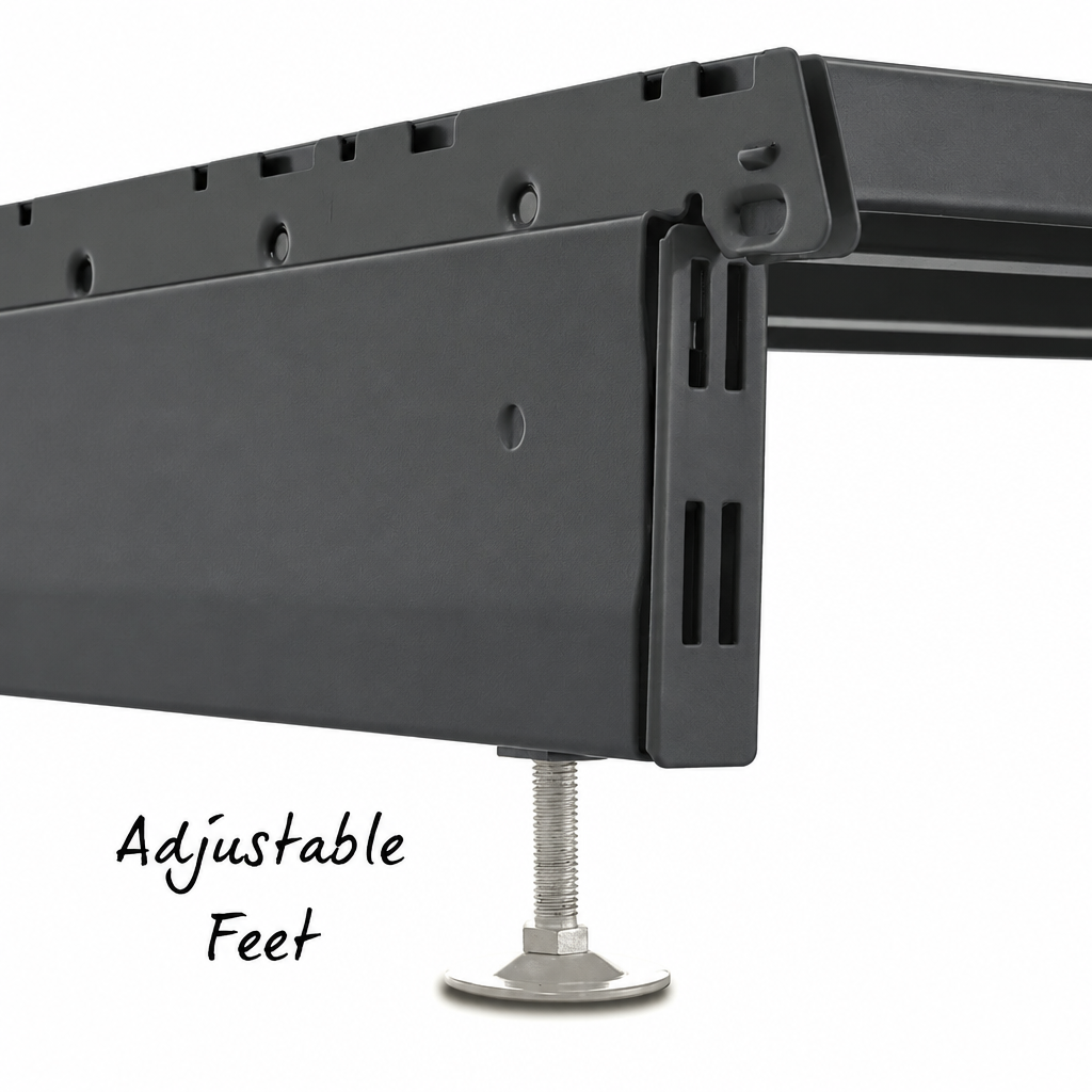 Dark Grey shelving base leg with silver metallic adjustable foot