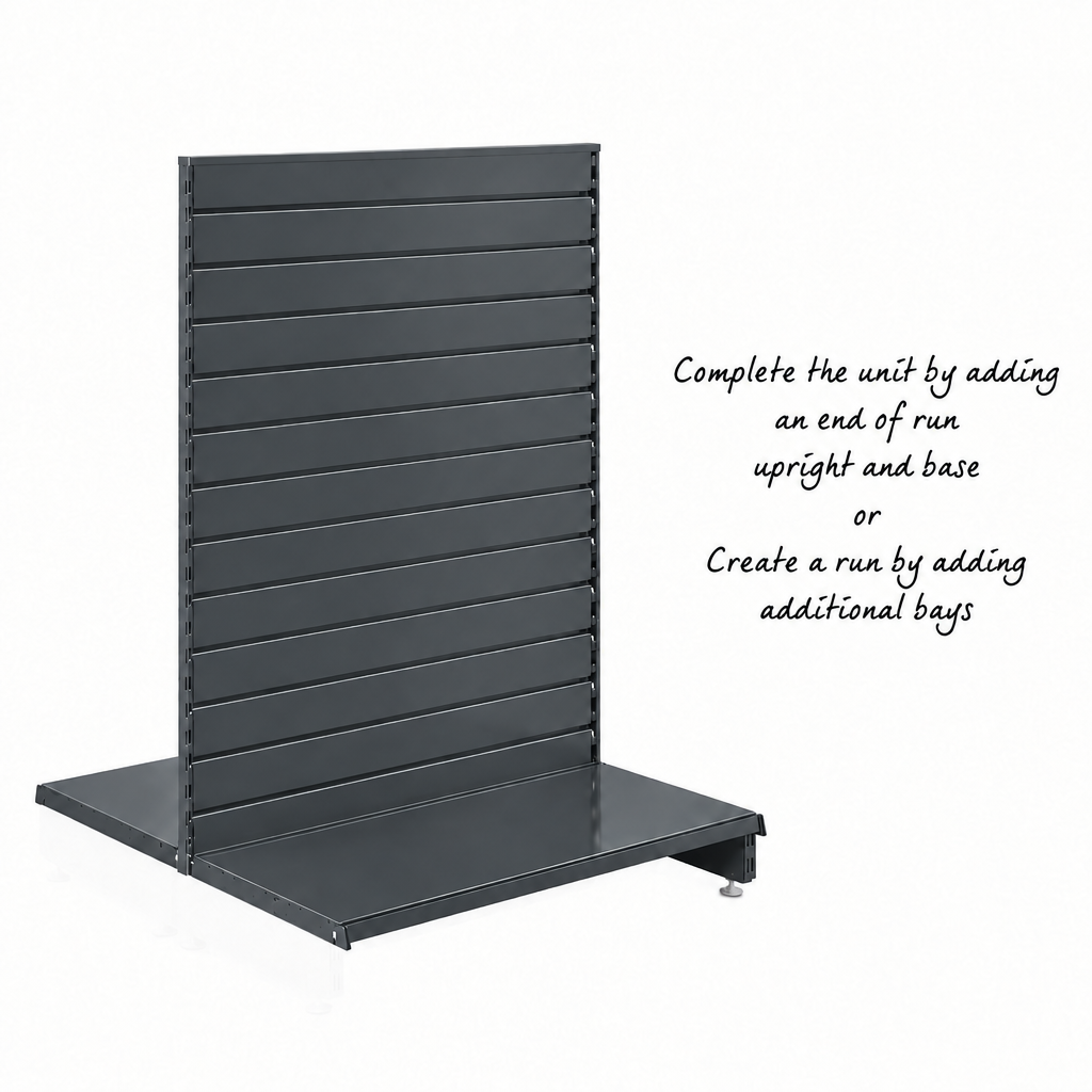 Dark Grey Retail Shelving Modular Gondola Unit with Slatwall Back Panels - H1400 x W1000mm