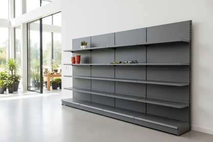 Dark Grey Retail Wall Shelving lifestyle shot in a retail shop