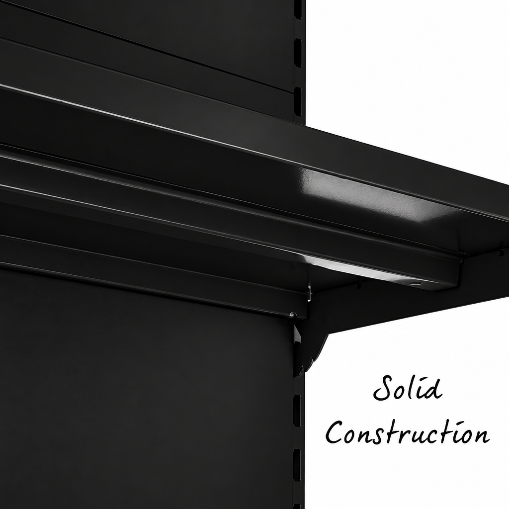 Black shelving construction detail