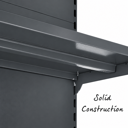 Dark grey shelving construction detail