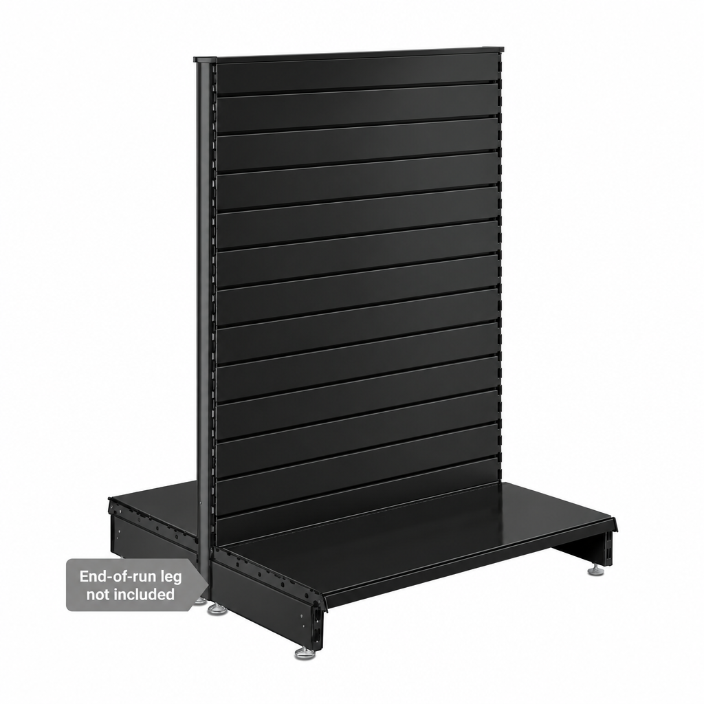 Black Retail Shelving Modular Gondola Unit with Slatwall Back Panels - H1400 x W1000mm