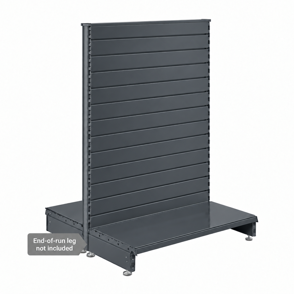 Dark Grey Retail Shelving Modular Gondola Unit with Slatwall Back Panels - H1400 x W1000mm