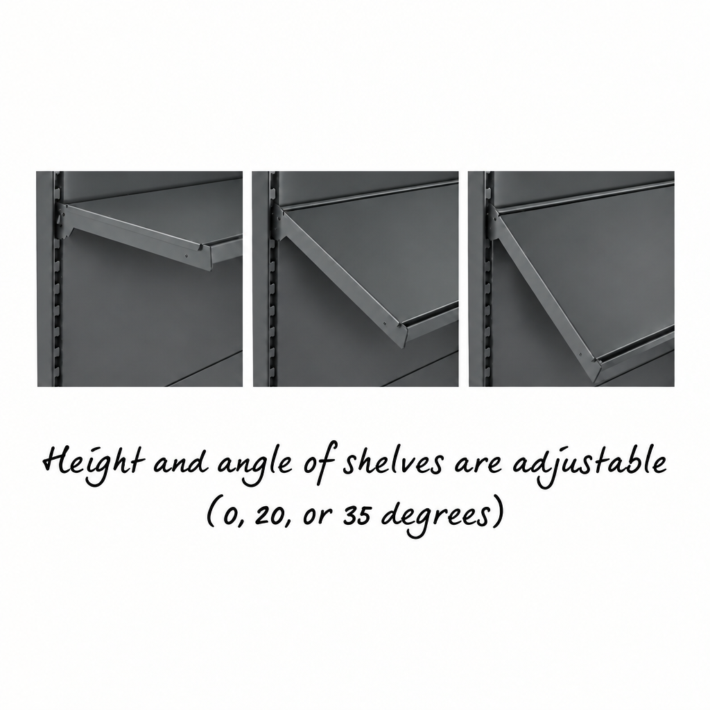 Dark grey shelving adjustable shelf angles