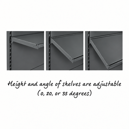 Dark grey shelving adjustable shelf angles