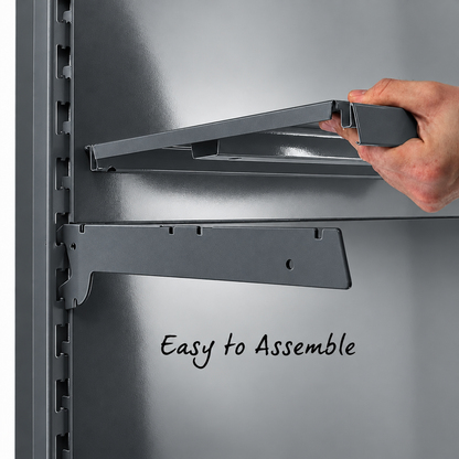 Dark grey shelving assembly detail
