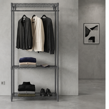 Carbon Grey Wire Clothes Rack - H1800mm - 1 x Rail & Shelves