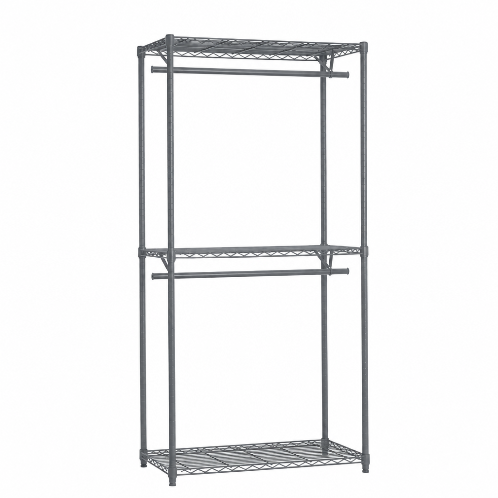 Carbon Grey Wire Clothes Rack - H1800mm - 2 x Rail & 3 x Shelves