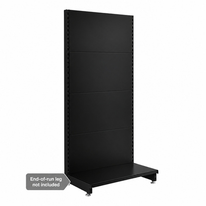 Black RAL 9005 H1800mm plain-panel modular wall unit with one base shelf. End-of-run leg not included.