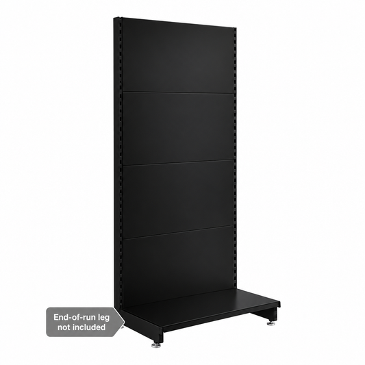 Black RAL 9005 H1800mm plain-panel modular wall unit with one base shelf. End-of-run leg not included.