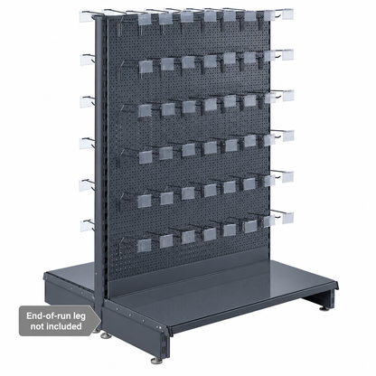 Dark Grey Retail Shelving Modular Gondola Unit - Perforated Back Panels, Single Arms, Tickets Holders