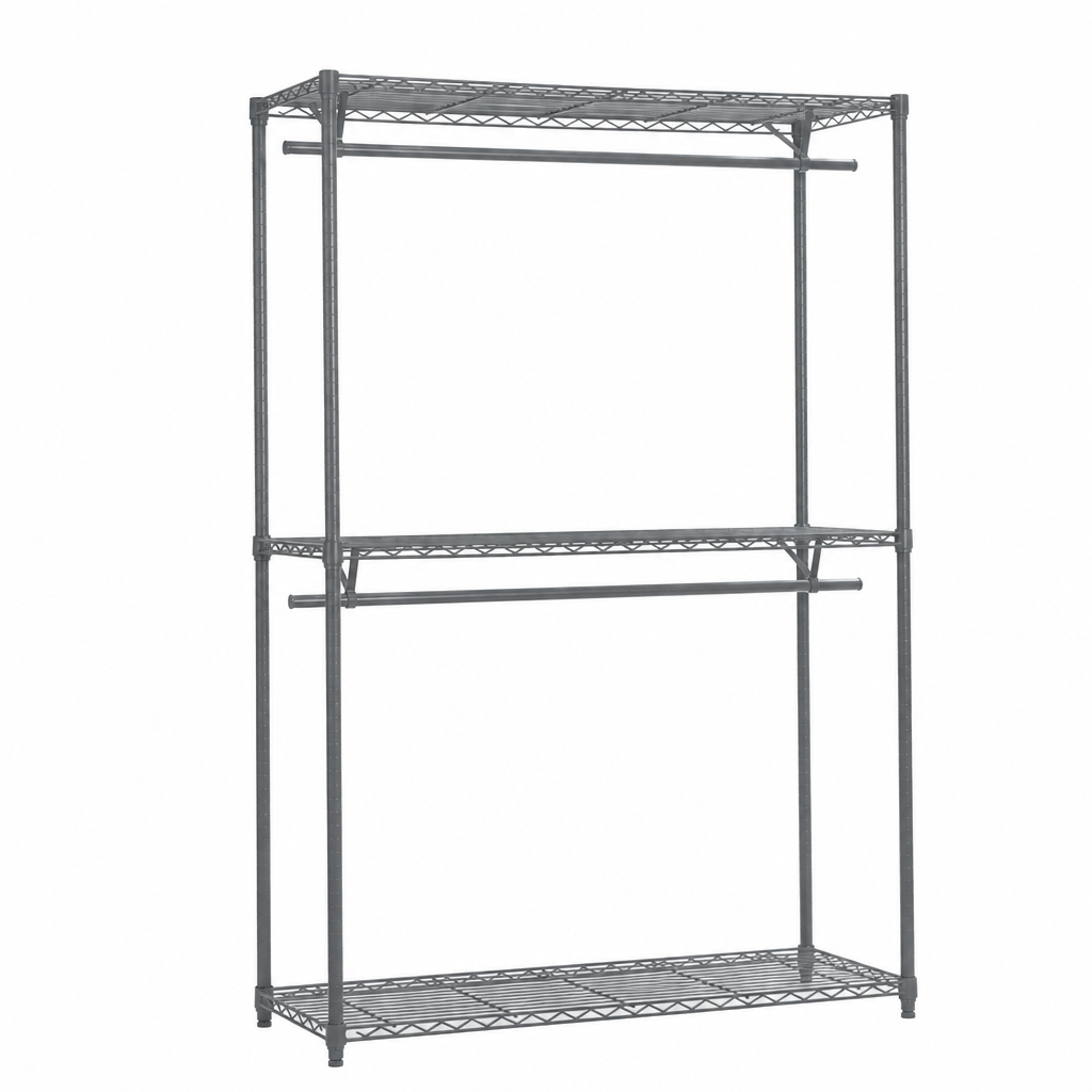 Carbon Grey Wire Clothes Rack - H1800mm - 2 x Rail & 3 x Shelves 1200mm wide
