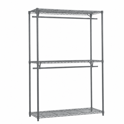 Carbon Grey Wire Clothes Rack - H1800mm - 2 x Rail & 3 x Shelves 1200mm wide