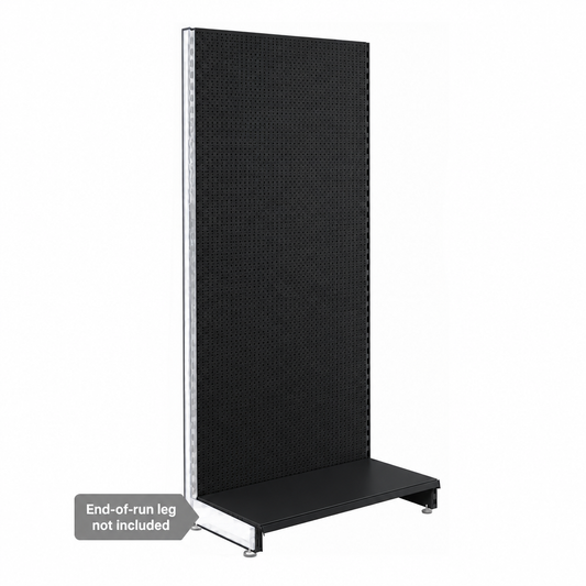 Black H1800mm perforated panel modular wall unit with 470mm base shelf