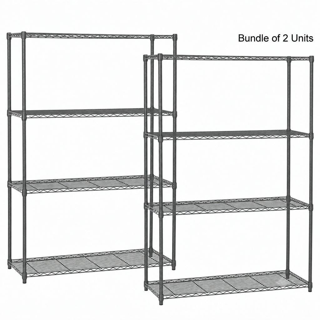 2 x 4 Tier Carbon Grey Wire Shelving Units - H1800 x D450mm