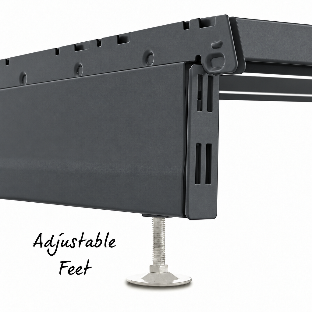 Dark Grey shelving base and metallic adjustable foot